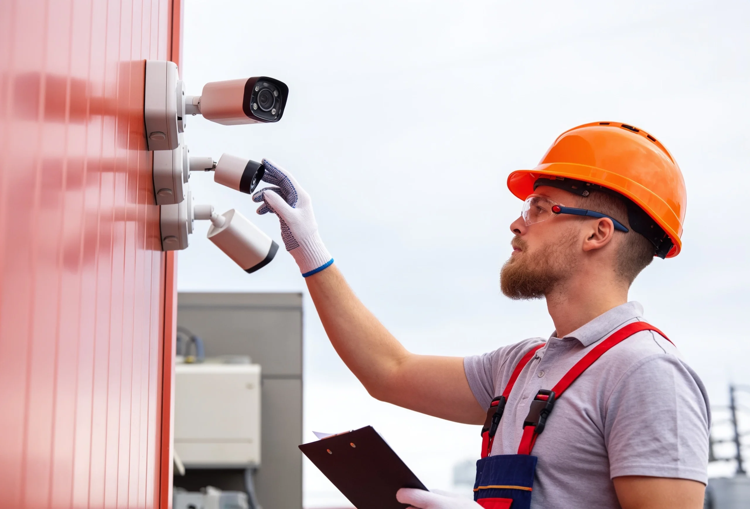 Professional engineers installing an integrated ELV security system including CCTV, access control, structured cabling and smart building technologies inside a modern commercial building in the UAE.